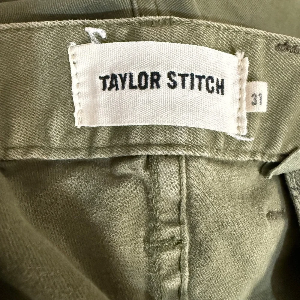Taylor Stitch Chino Pants Mens 31 Olive Green‎ Patchwork Raw Hem Straight Leg